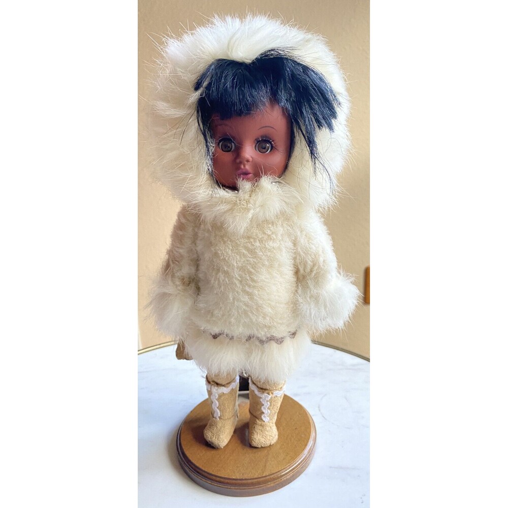 Vintage Inuit Doll Native American Eskimo Fur Hooded Parka Sleeping Eyes 11"